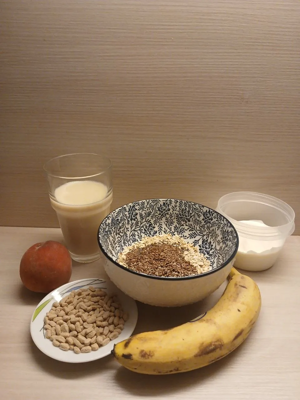 A large breakfast portion of oats and seeds.