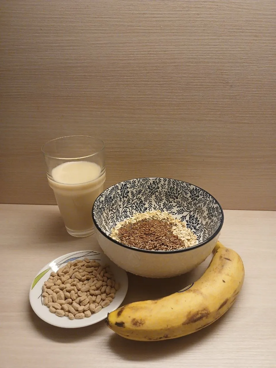 A normal-sized breakfast portion of oats and seeds.